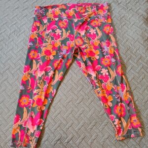 Pro Player Floral Leggings - Teal, Hot Pink & Orange